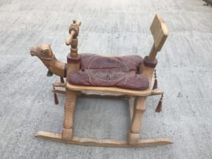 Vintage wooden & leather “Camel” rocking horse