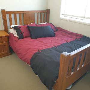 Queen Timber Bed with Mattress