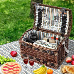 Alfresco 4 Person Wicker Picnic Basket Baskets Outdoor Insulated Gift