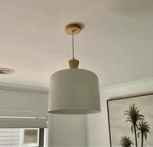 3 x used white and timber pendant lights $30 each