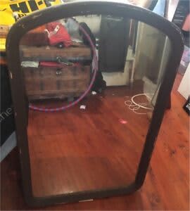Large wooden beveled mirror