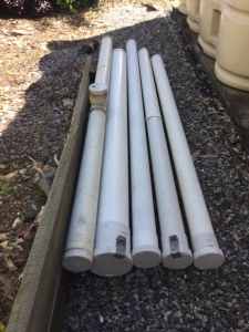 CARAVAN - PVC 4 x 100 mm pole storage pipes asst lengths , $50 each .