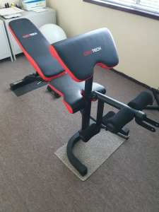 Gym Tech weight bench with leg extension & preacher curl pad
