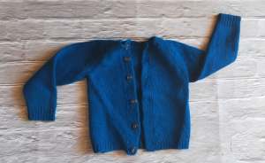 Beautiful deep royal blue handknitted quality wool unisex cardigan.