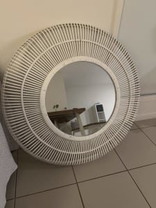 Rattan mirror - white