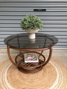 Retro round cane coffee table