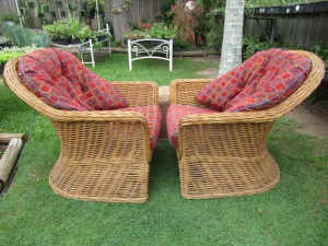 Cane Lounge Chairs and Rope & Metal Pouffe/Table Couch