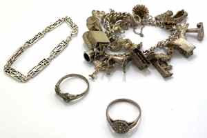 925 Silver Charms Bracelet and Bracelet and Rings Bundle 107.2G