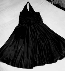 Black satin holder neck dress