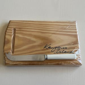 Hand Carved Wooden Cheese Board & Knife, Kangaroo Island