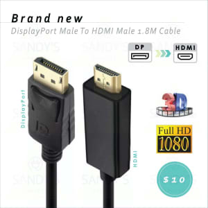 NEW - Displayport Male (DP) to HDMI Male 1.8M Cable Full HD High Speed