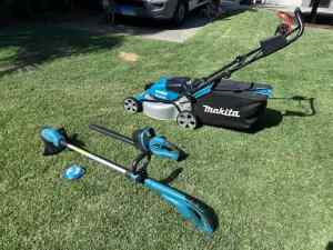 Makita lawn mower, hedge trimmer & line trimmer with battery & charger