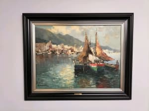 Herzog original Impressionist painting 1950s Mediterranean scene