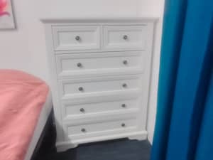 Chanelle White acacia wood chest of drawers 