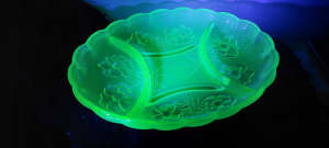 Fabulous example of uranium glass. Green. 27cms long, 19cms wide. As n