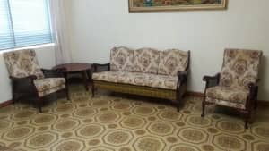 ANTIQUE 3 SEATER LOUNGE AND 2 RECLINER CHAIRS