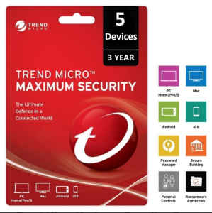 Antivirus: Trend Micro Maximum Security (1,3 and 5 Devices - 3 Years)