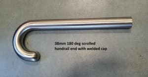 STAINLESS STEEL, 38MM dia AS1428.1 HOCKEY-STICK HANDRAIL ENDS w/CAP