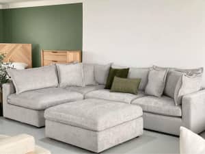 BRAND NEW - Palm Beach 5 Piece Feather Modular Sofa Allure Grey