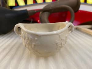 Antique Vintage Irish Belleek White Porcelain Bowl Twisted Handle