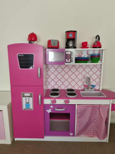 Kids wooden play kitchen with accessories 