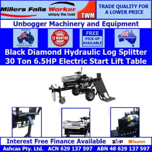 Black Diamond 30 Ton Key Start Log Splitter Jock Wheel Lift Table