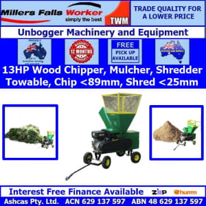 Millers Falls 13HP Tow Behind Wood Chipper, Shredder, Mulcher