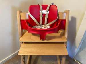 Stokke Tripp Trapp high chair w Gliders, Baby Set, Harness & Cushions