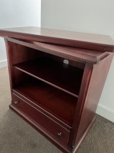 Wooden TV Stand with shelves, drawer and swivel top (Was $200)
