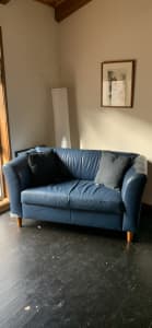 Blue Leather Couch 2-Seater