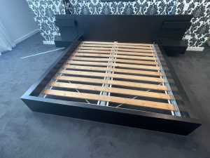 IKEA Malm King Size Bed Frame, Brown Finish Lade Slats