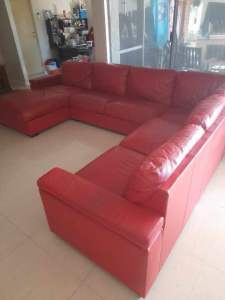 Red leather corner sofa Australian made 