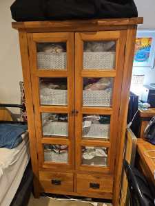 Cabinet display with glass and oak timber doors and two draws