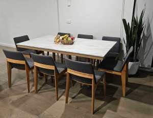 Marble dinning table with 8 chairs