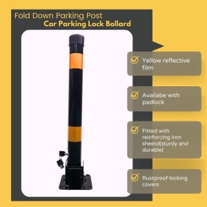 Fold Down Bollard Surface Mount 60cm High * 6cm Thick for Garage Parks