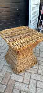 Square woven cane coffee table