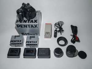 Pentax 645nii Medium Format Film with 45mm and 75mm AF Lenses. 3 Backs