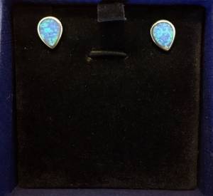 925 silver Opal blue teardrop stud earrings