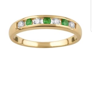 Solid 9ct Natural Emerald & Diamond Channel Set Ring,Emerald,Diamonds.