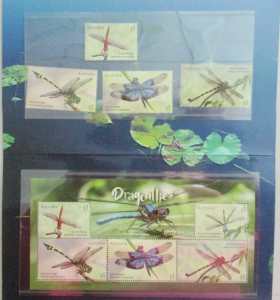 Stamps Australia Dragonflies set of 5 & mini sheet post offic pack$10