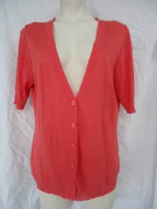 SARA Ladies Thin Knit Jacket Size 1x 20 Orange Button Up #2110