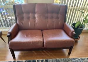 Leather 2 seater sofa with matching footstool. NEED GONE ASAP 