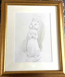 Norman Lindsay gold framed cat print of Angel Cat