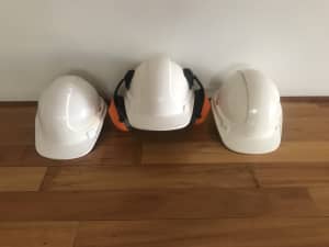 Hard hats x3 with one set of earmuffs