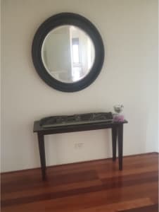 Round Chocolate Mirror and Standing Table