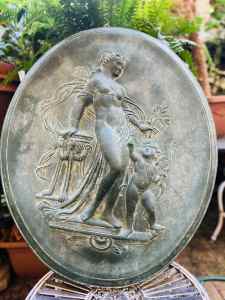 Heavy Vintage Large Greek Lady and Cherub Oval plaque 85cm x 65cm