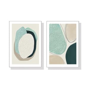60cmx90cm Abstract Green Circle 2 Sets White Frame Canvas Wall Ar...
