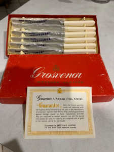 Vintage Grosvenor Pearl Handle Knives circa 1940s Original Boxed Vinta