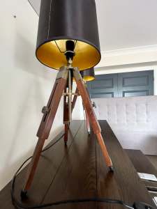 Wood Tripod Table Lamp Brown polished brass
