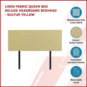 Linen Fabric Queen Bed Deluxe Headboard Bedhead - Sulfur Yellow...